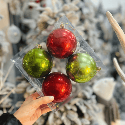 Jogo 4 Bolas Natalinas Verde e Vermelho 10cm