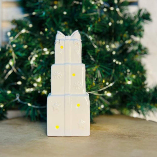 Torre de Presentes  Branca Natal Decorativo C/led - 20,2x8,5x8,2cm