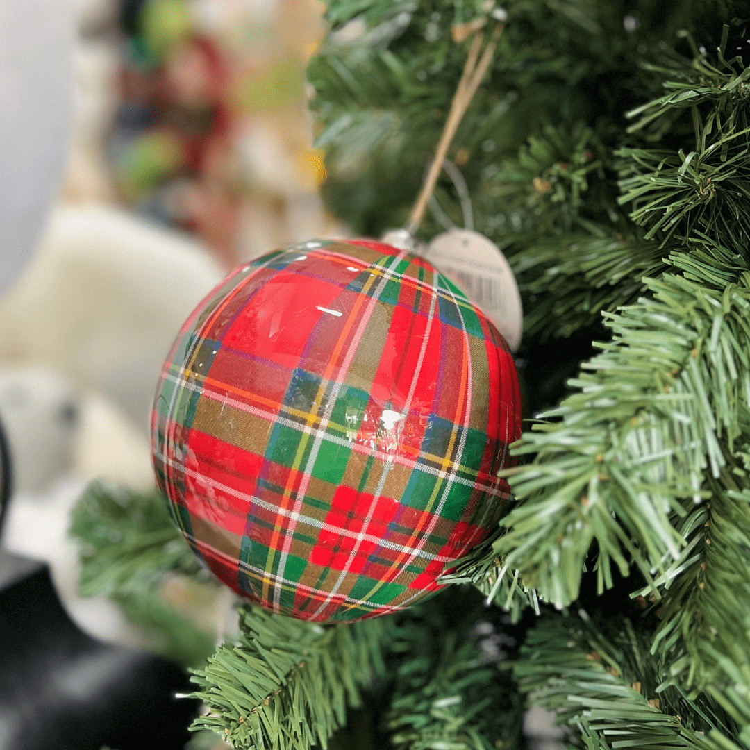 Bola Natalina Xadrez Vermelho e Verde 15cm 1un