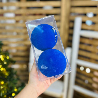 Kit Bola Natalina de Veludo Azul – 10cm | 2 Unidades