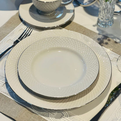 Prato para Sobremesa de Porcelana Joaquina Prateado - 20cm