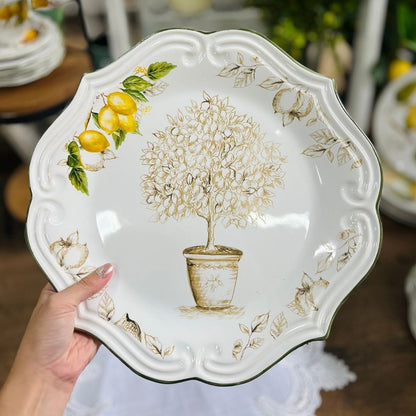 Prato Para Bolo Com Pé Toscana Branco Limão Siciliano - 33cm