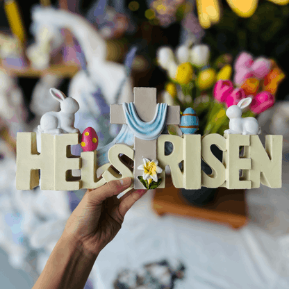 Letreiro Religioso de Páscoa He Is Risen de Resina 14,5x37,5x5,6cm