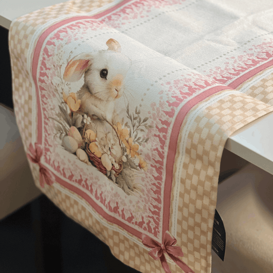 Caminho de Mesa de Páscoa Coelha e Laços 42x141cm