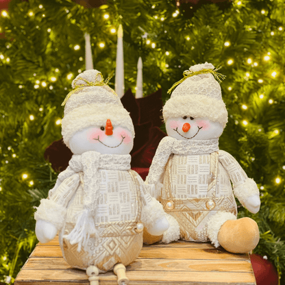 Boneco de Neve Natalino Sentado Champanhe 25cm
