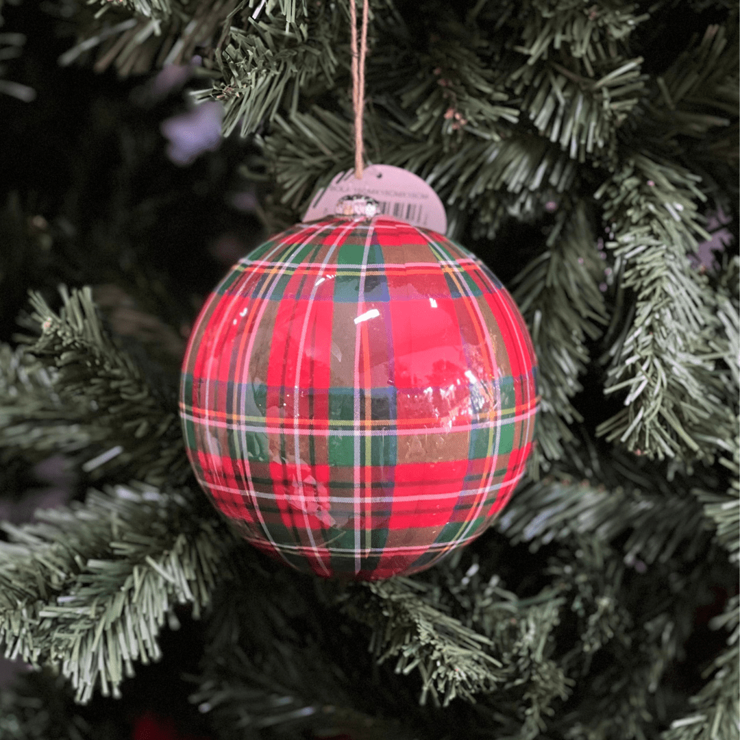 Bola Natalina Xadrez Vermelho e Verde 15cm 1un