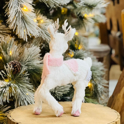 Rena de Natal Branco e Rosa Em Pé de Sisal 34cm