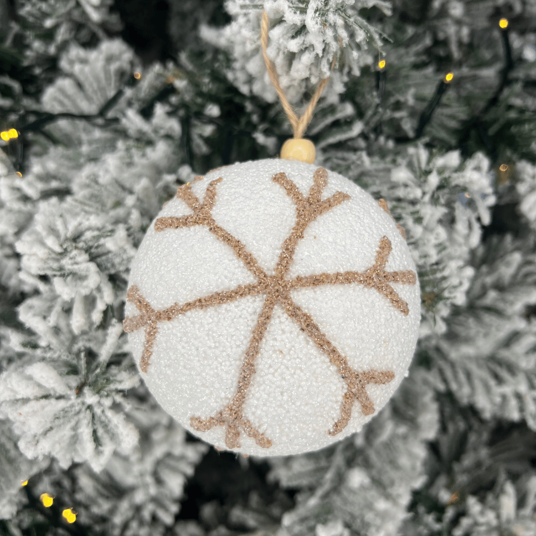 Caixa com 3 Bolas de Natal Decorada Branca Com Bege 10cm