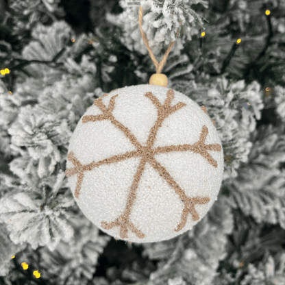 Caixa com 3 Bolas de Natal Decorada Branca Com Bege 10cm