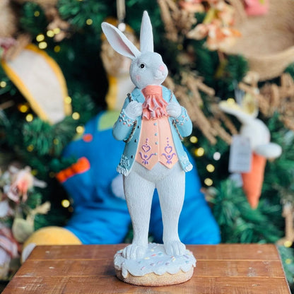 Coelho Decorativo Em Pé Com Bolsa de Ovos - 35cm Resina