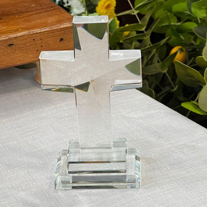 Crucifixo em Cristal Lapidado com Base - 14cm