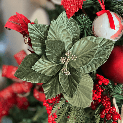 Flor Natalina Poinsetia Aveludada Verde 20x20cm