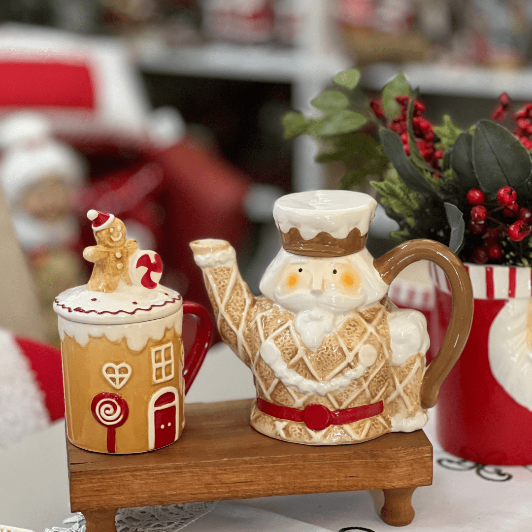 Bule Natalino Quebra Nozes Gingerbread de Cerâmica 20cm