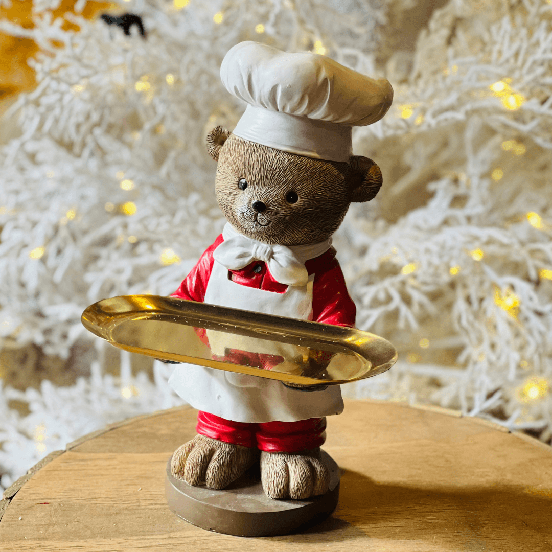 Decoração de Natal Urso com Bandeja – 35cm
