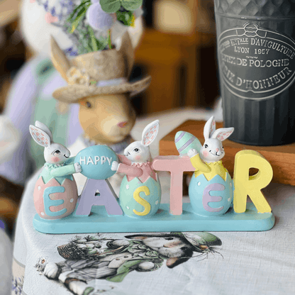 Letreiro Coelhos nos Ovinhos Easter de Resina 12x6,5x30cm