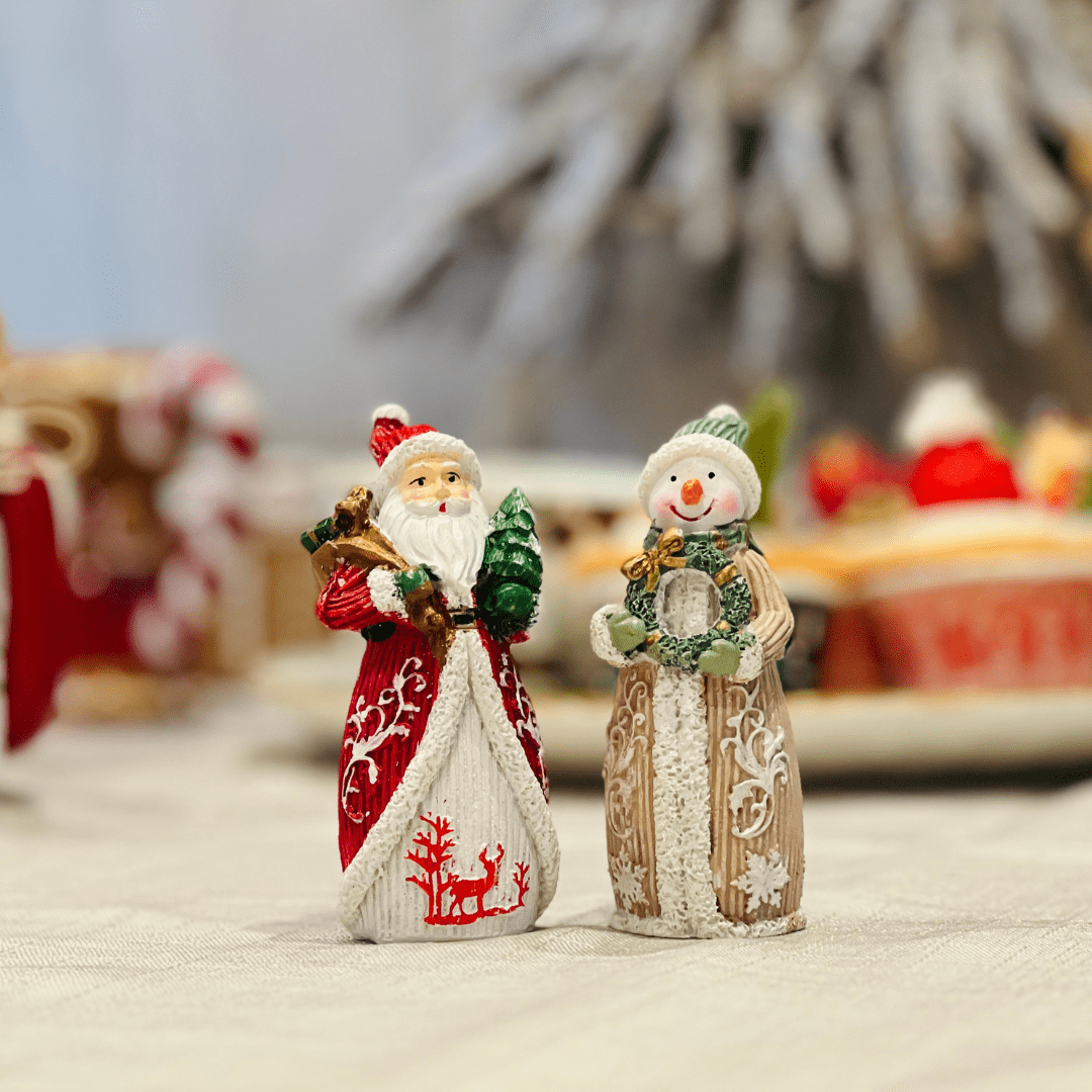 Conjunto Natalino Noel e Boneco de Neve de Poliresina 4x4x9,9cm