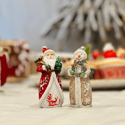 Conjunto Natalino Noel e Boneco de Neve de Poliresina 4x4x9,9cm