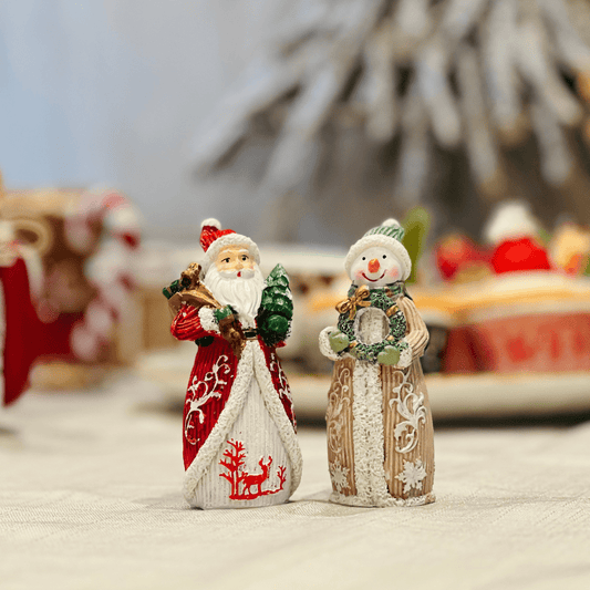 Conjunto Natalino Noel e Boneco de Neve de Poliresina 4x4x9,9cm