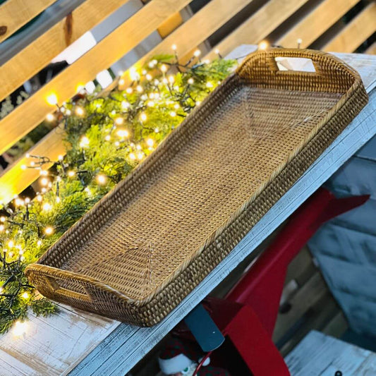 Bandeja Retangular com Alça em Rattan Natural – 51cm