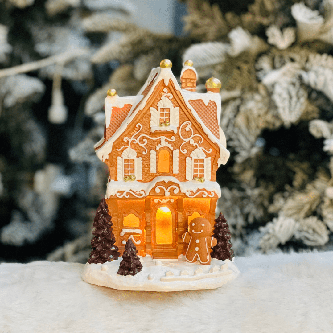 Casinha Natalina Gingerbread Marrom de Resina 21x14,5x13cm