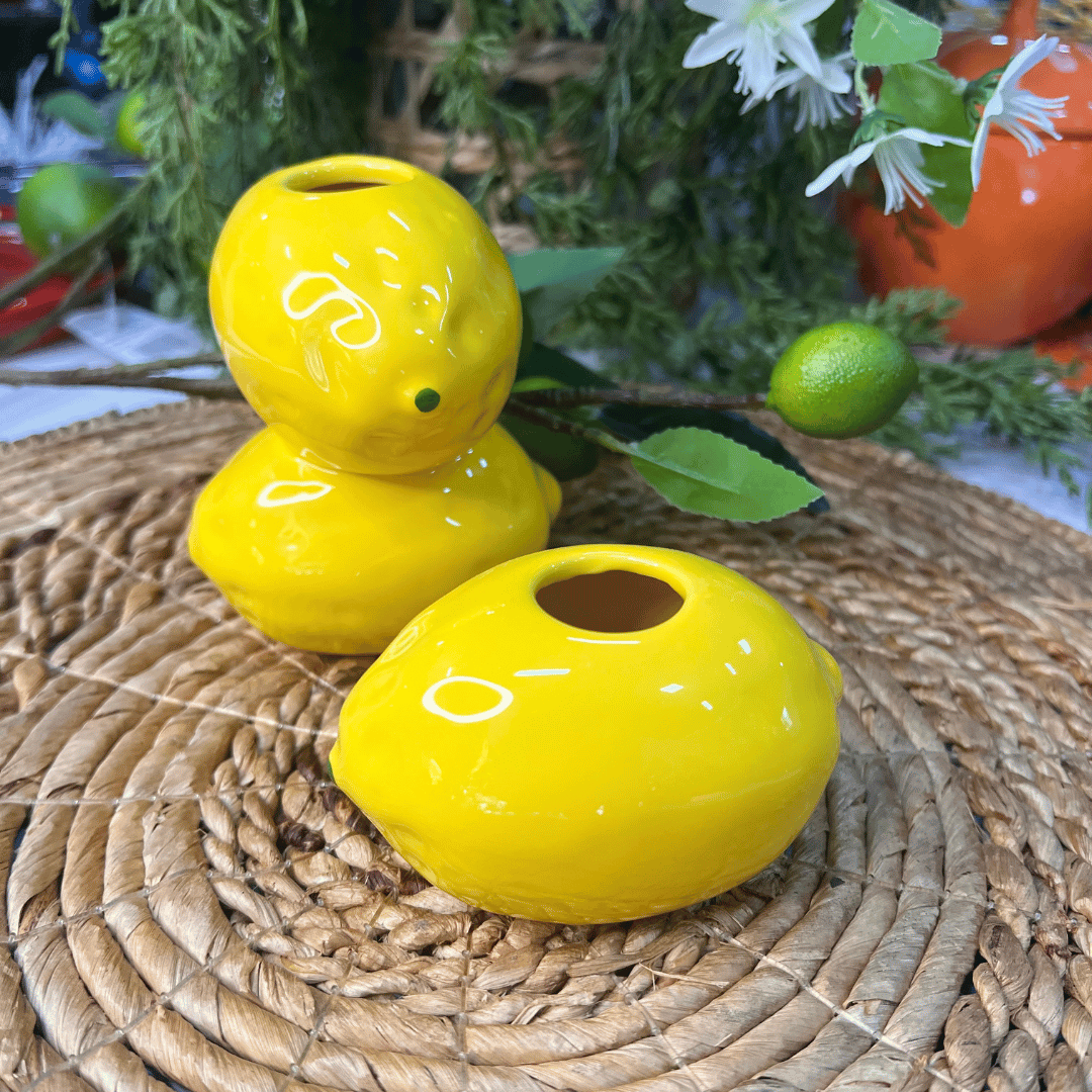 Vaso Limao Duplo Tutti-frutti de Cerâmica 12x9,5cm