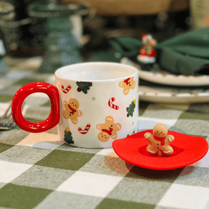 Caneca Natalina Gingerbread Com Tampa 400ml 10cm