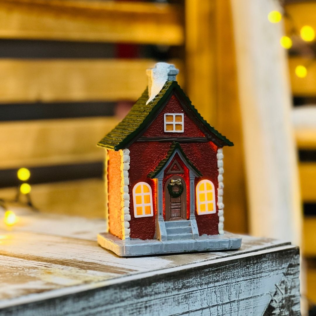 Cenário Casa de Natal com Led Poliresina - 14cm