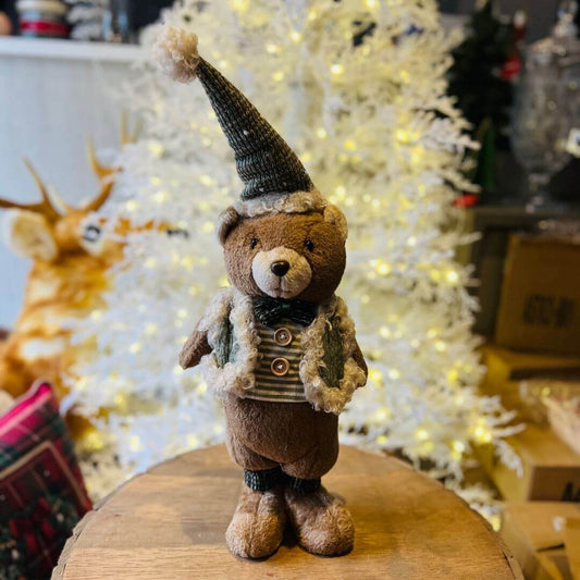 Urso Natal Menino em Pé Marrom e Verde – 54cm