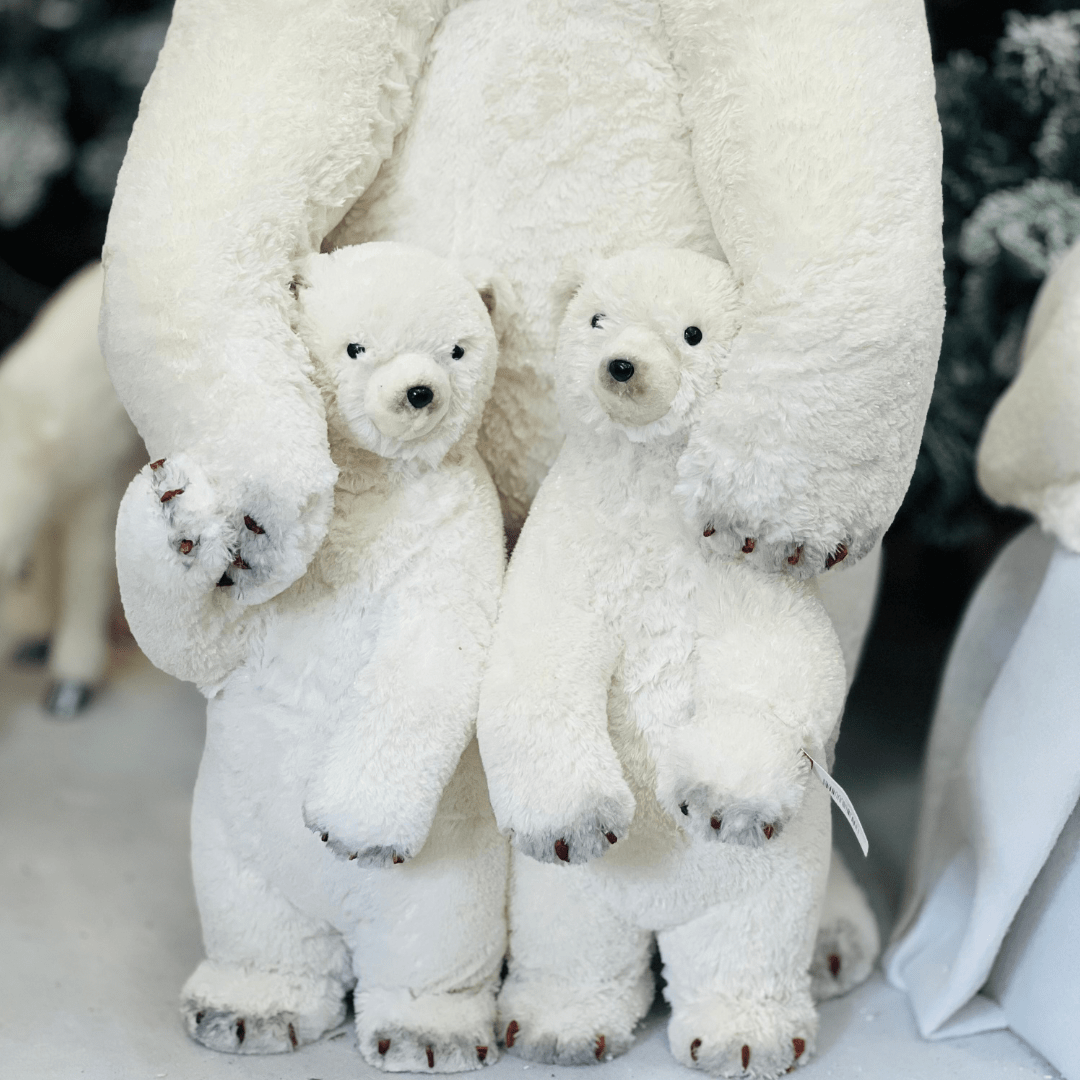 Urso Polar Natalino Mãe e Filhotes Com Glitter 100x50cm
