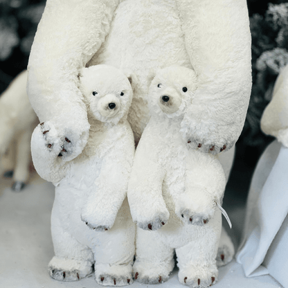 Urso Polar Natalino Mãe e Filhotes Com Glitter 100x50cm