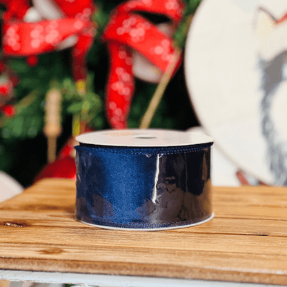 Fita Natalina Aramada Lisa Azul 6,3cm x 9,14m