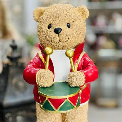 Resina Natal Urso Músico Com Tambor 43cmx23x22