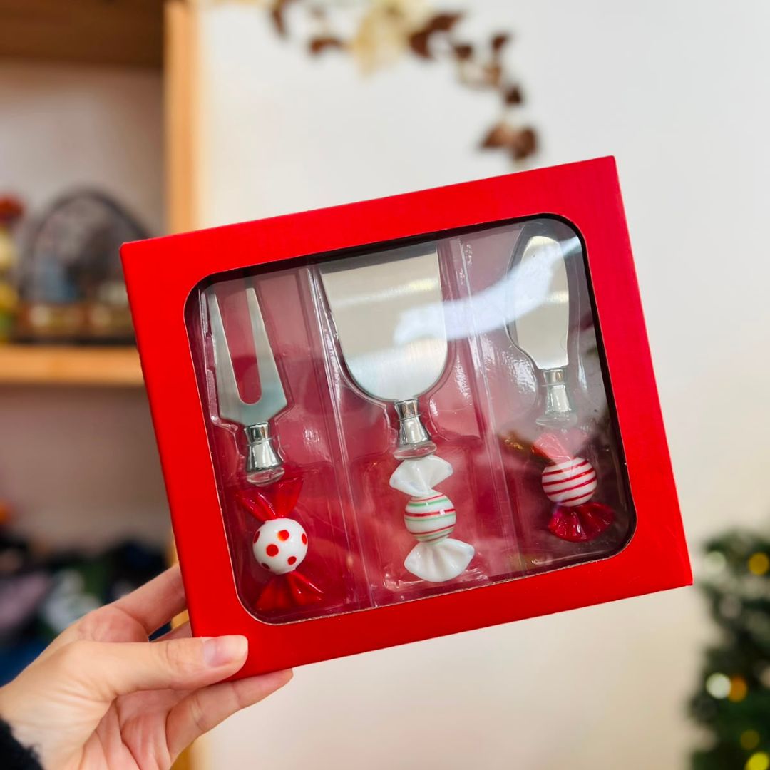 Kit de Espátulas para Queijo com 3 Peças e Cabo de Vidro