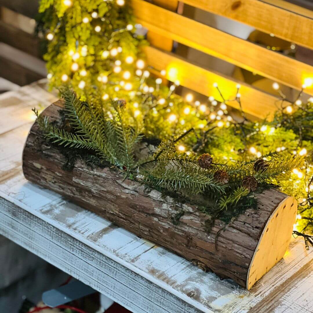 Cesta Tronco Musgo Marrom e Verde – 37cm