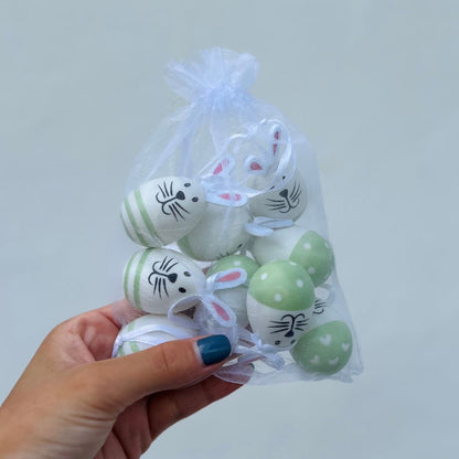 Saquinho Com 9 Ovos de Páscoa Com Orelhinhas - 6cm Verde
