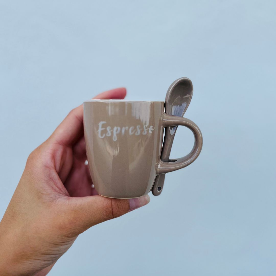 Caneca Com Colher Rustic Bege - 100ml