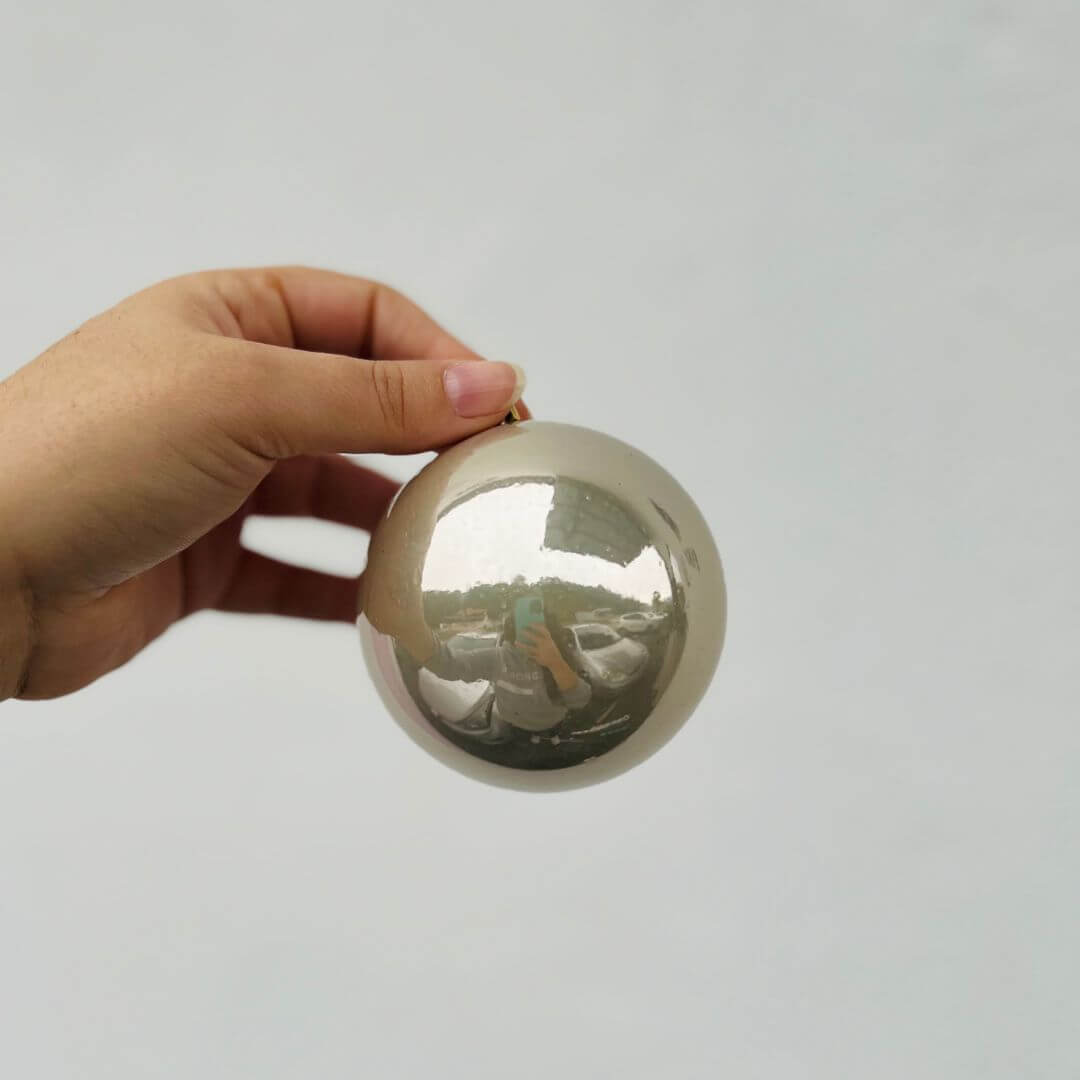 Bola Tubo Lisa Perolada Champanhe – 8cm | Jogo com 6 Peças