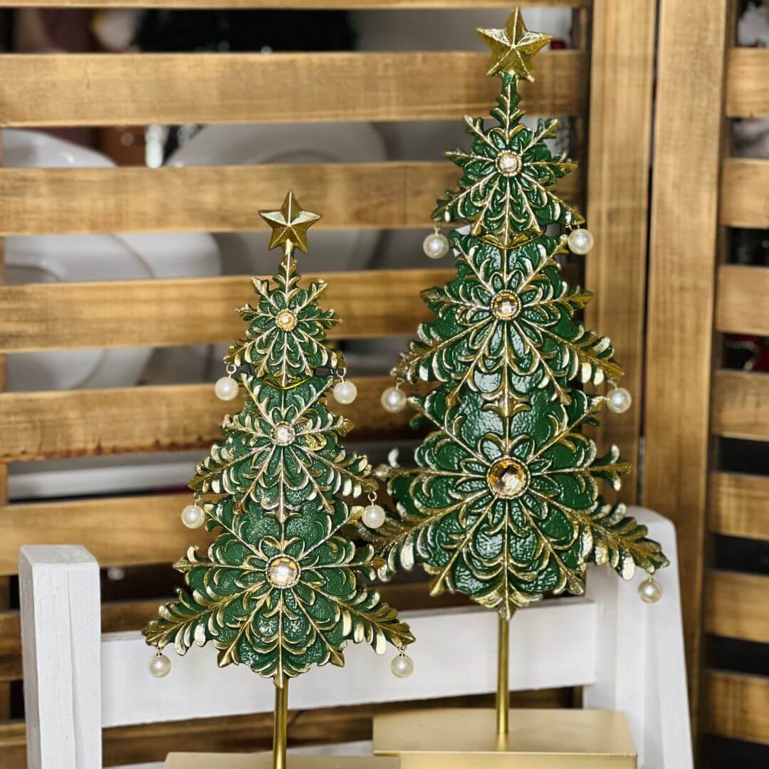 Árvore Decorativa de Natal em Resina Verde e Dourado – 37cm