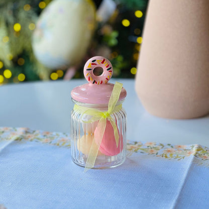 Pote de Vidro Com Tampa Donut Rosa - 14,8cm (300ml)
