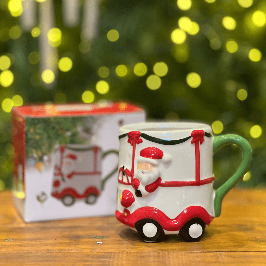 Caneca Natalina Carro do Noel de Cerâmica 13cm