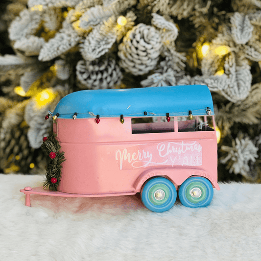 Trailer Natalino Rosa e Azul de Metal 25x15cm