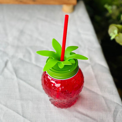 Copo com Canudo Morango Vidro - 480ml