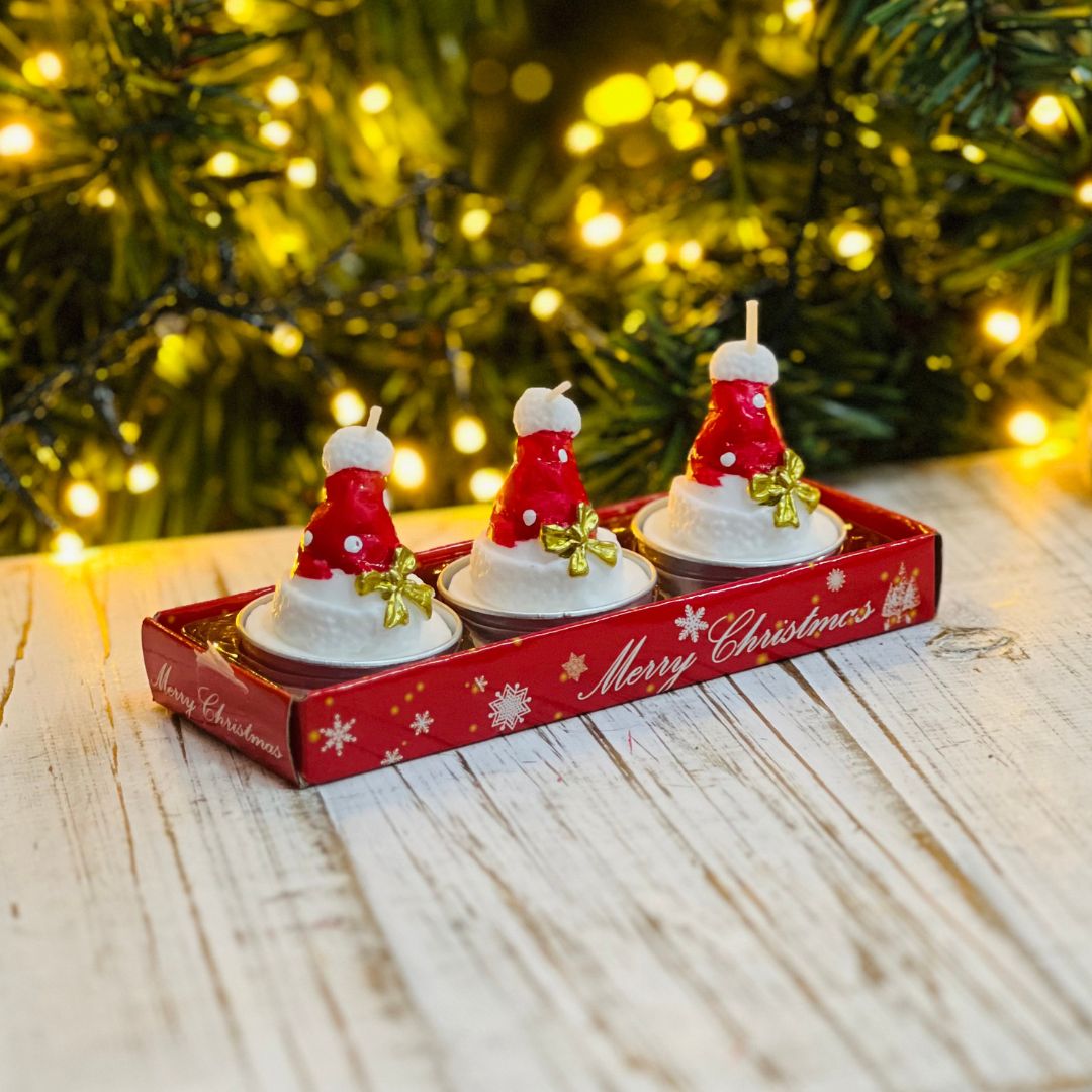 Velas Natalinas Decorativas Touca de Noel – Kit com 3 Peças