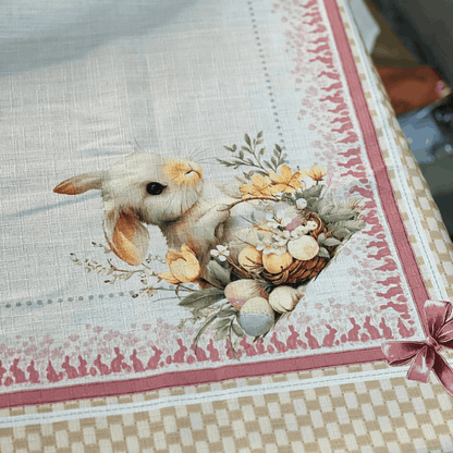 Toalha de Mesa de Páscoa Coelha e Laços 1,40x2,20m