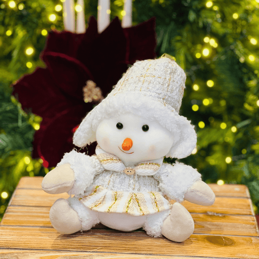 Boneco de Neve Natalino Sentado Champanhe 20cm