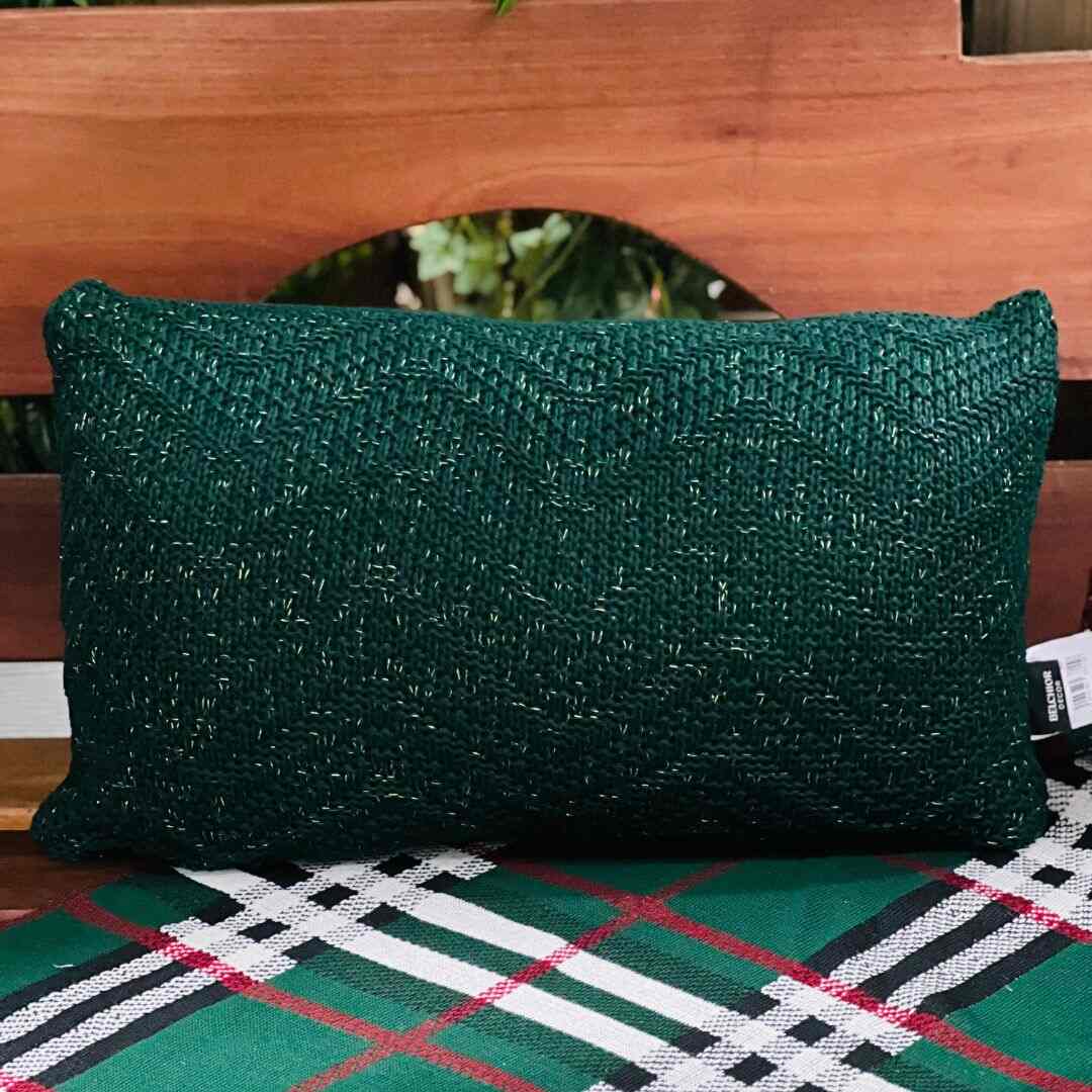 Almofada Tricot Maxi Chevron Verde Com Lurex 35x55cm