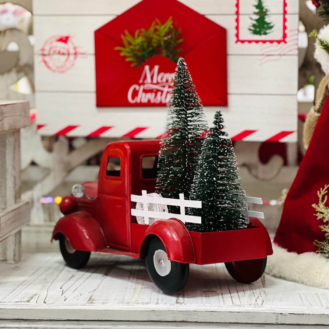 Caminhonete Natalina Vermelha Com Árvore - 30cmx25cm