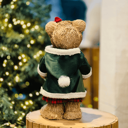 Ursa Natalina Com Casaco de Veludo Verde e Laço Vermelho 42cm