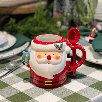 Caneca de Cerâmica Com Colher Papai Noel 300ml 15cm