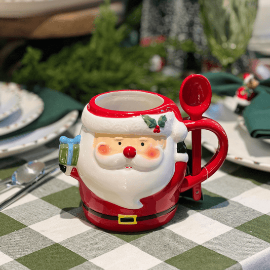 Caneca de Cerâmica Com Colher Papai Noel 300ml 15cm
